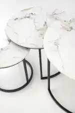 Gilda dohányzóasztal (3 db-os szett) – fehér márvány / fekete - Image 10